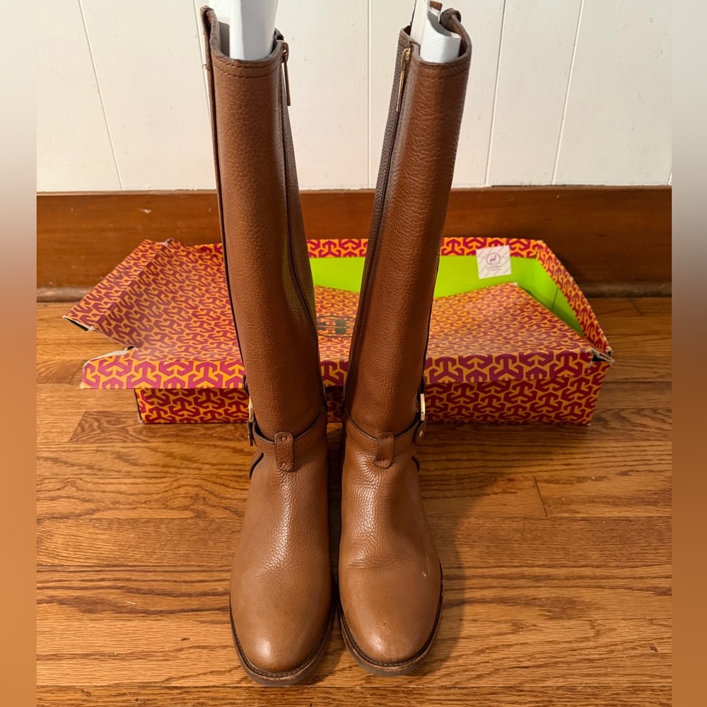 Tory Burch - Amanda Riding Boots in Almond Tumbled Leather - Size 9 - Picture 3 of 13
